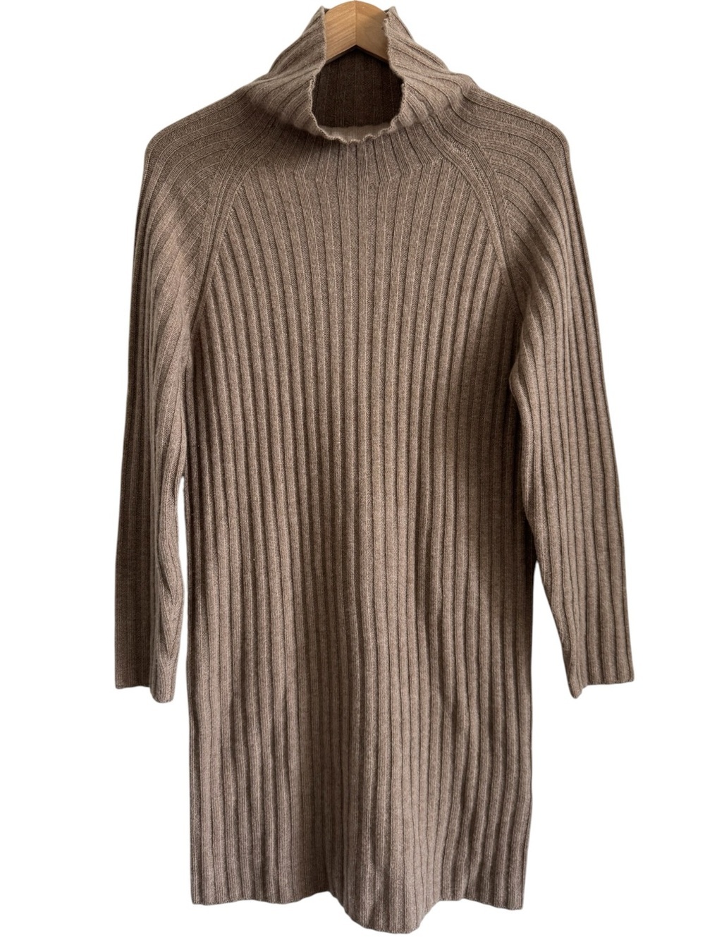 NAP Loungewear 100% Cashmere Ribbed Turtleneck Sweater Dress Taupe Tan Medium